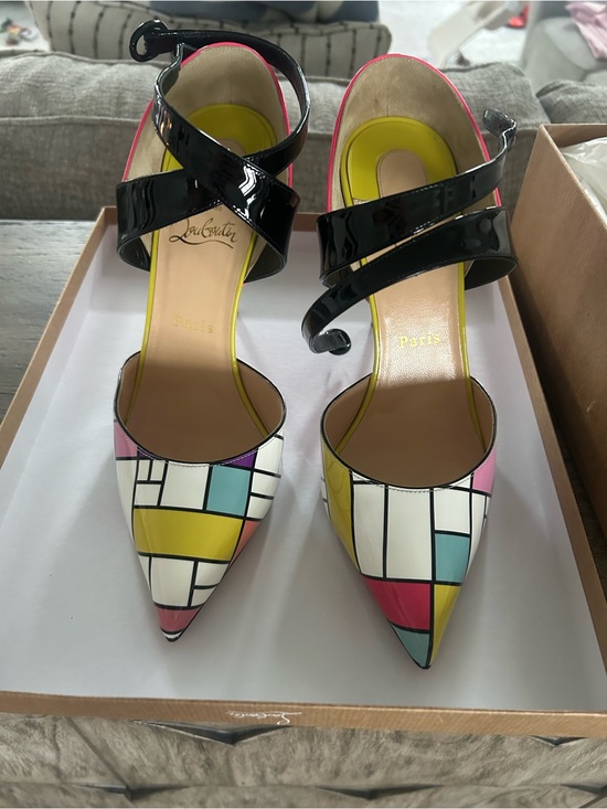 Christian Louboutin Shoes - Christian Louboutin Multicolor Geometric Patent Leather Pointed-Toe Heels